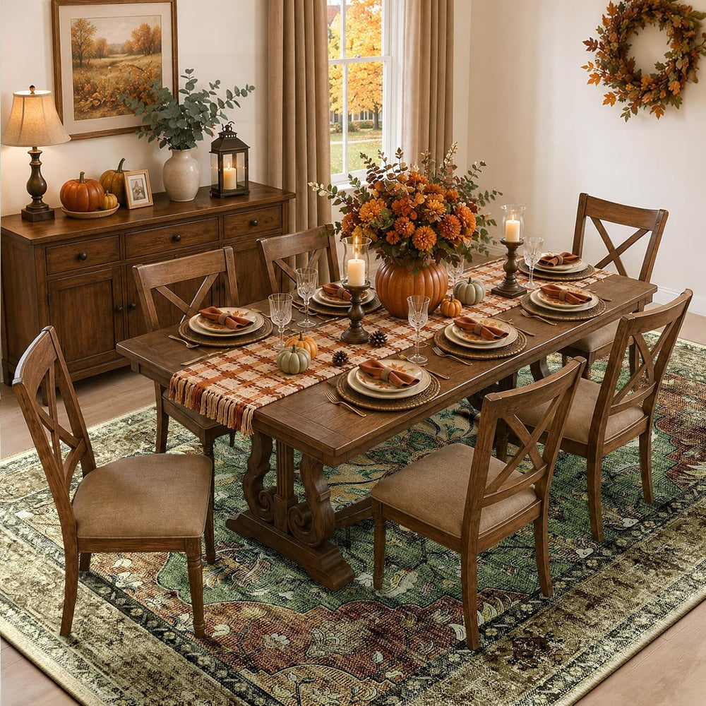 RELEANY Washable Area Rug, 8'x10', Brick/Brown/Green