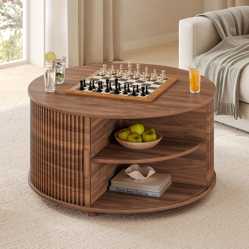 Round Lift Top Coffee Table, 34.6" Modern Coffee Table with 180° Curved ...
