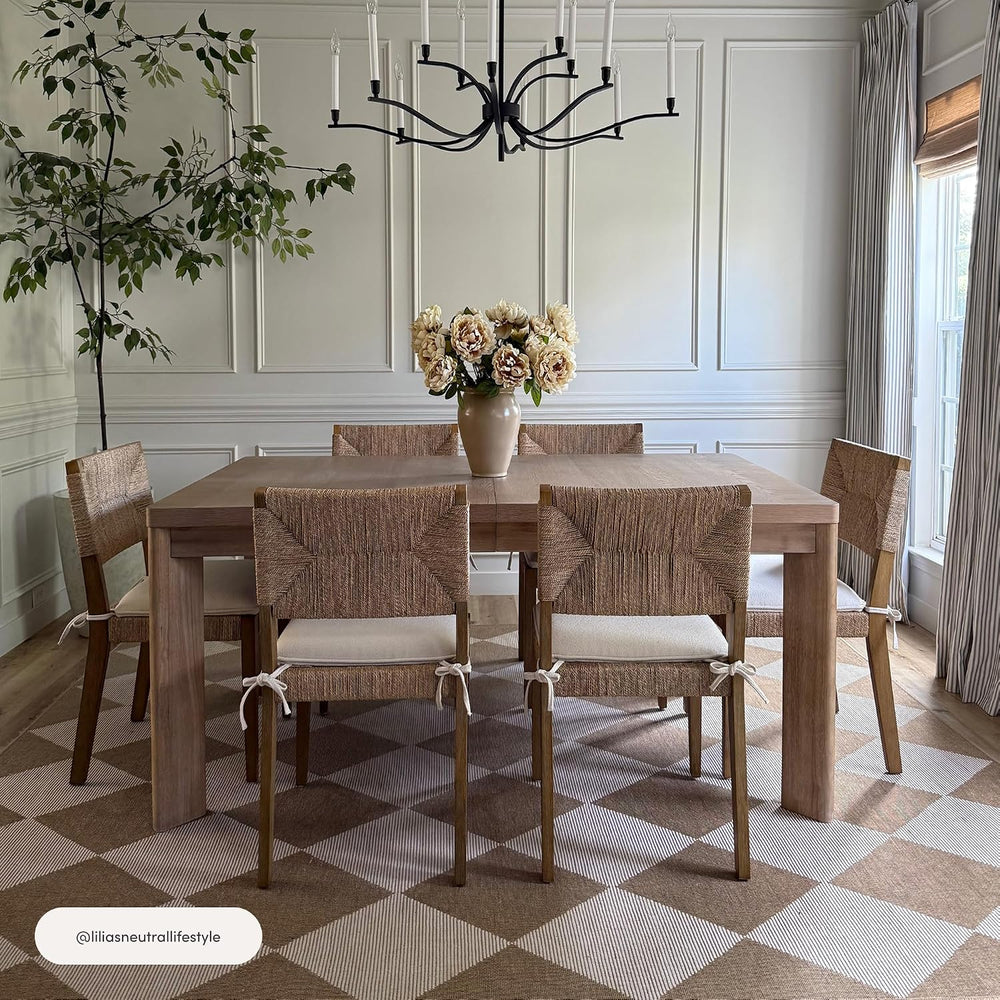 Beacon Boho Dining Chair Set of 4, Boucle Dining Chair with Seagrass Accent a...