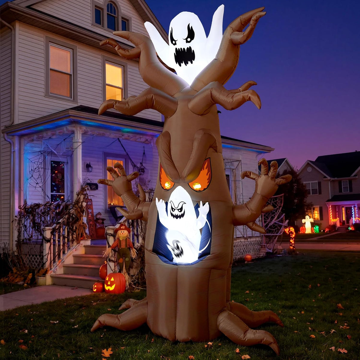 Joiedomi 7 Ft Halloween Inflatables Tree Decorations Outdoor Blow Up Yard Decor Animatronics Ghost in Tree with Built-in LEDs Halloween Inflatable Ghost Decoration Blow Up Party Decor Supplies