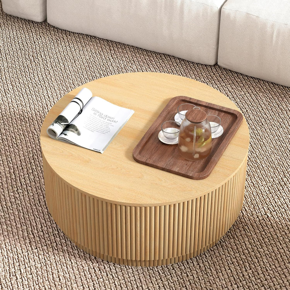LEVNARY 31.5" Round Coffee Table with Storage, Boho Coffee Tables with F...