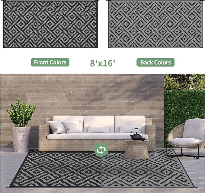GENIMO Outdoor Rug for Patio Clearance, 8'x16' Waterproof Camping Mat...