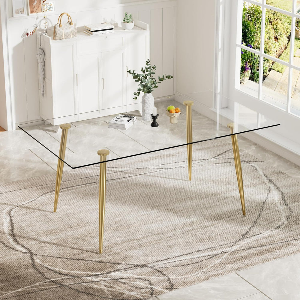 Baysitone Glass Dining Table for 4 with 63 inch Clear Rectangular Glass Top, ...