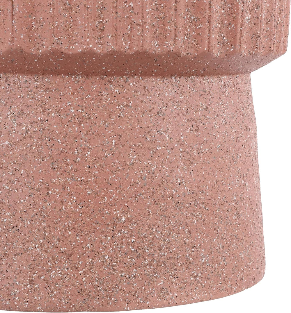 JONATHAN Y Louisa Outdoor Accent Table 19" Fluted Polyresin, Pink Terrazzo