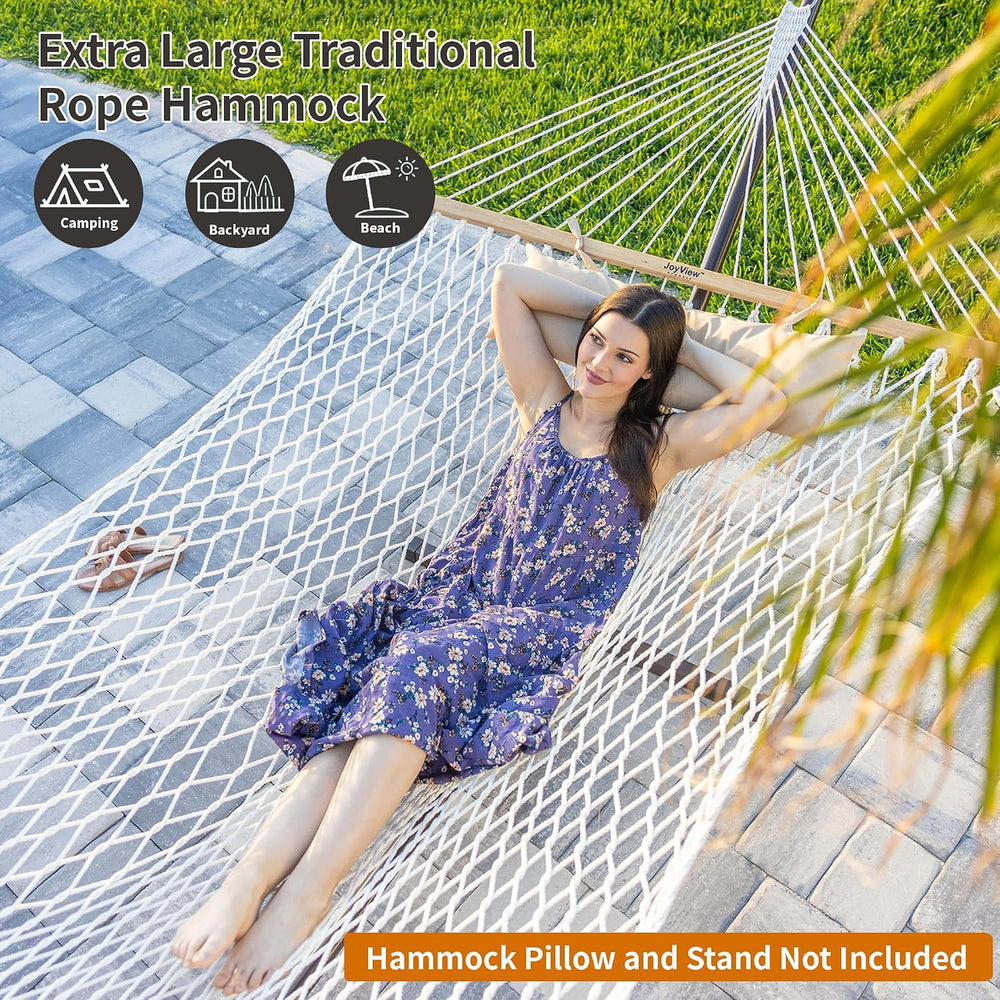 JoyView Traditional Rope Double Hammock - Hand Woven Polyester Hammock with H...