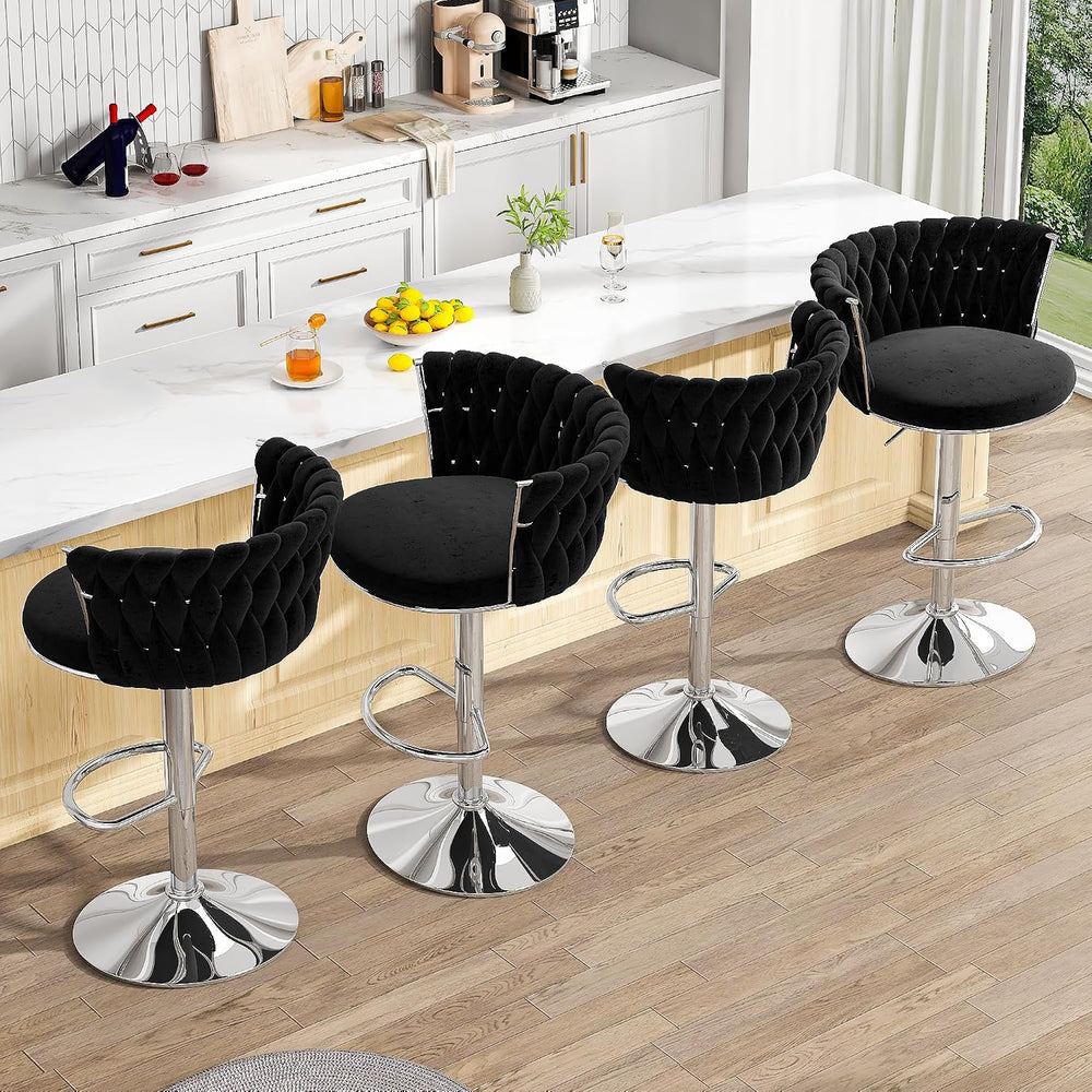 AWQM Black Bar Stools Set of 4,Modern Swivel Bar Chairs Velvet Counter Height...
