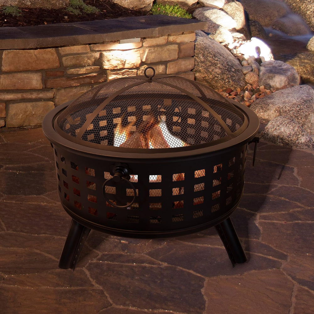 Fire Pit Set, Wood Burning Pit - Includes Spark Screen and Log Poker - Great ...