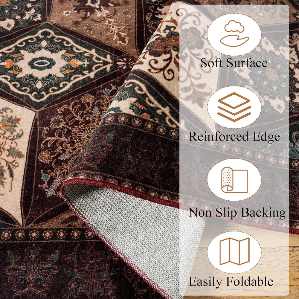 Moroccan Boho Floral Geometric Patchwork Washable 5x8 Large Area Rug