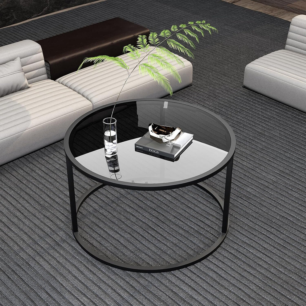 Glass Coffee Table Modern Center Table,Minimalist Round Coffee Tea Table,Temp...