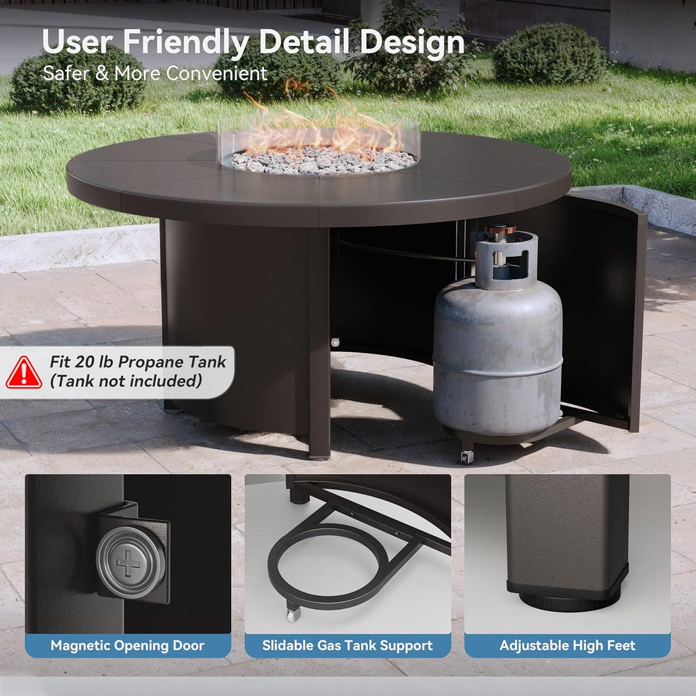 7 Piece Metal Outdoor Patio Furniture Set with 48"/55000 BTU Round Fire ...