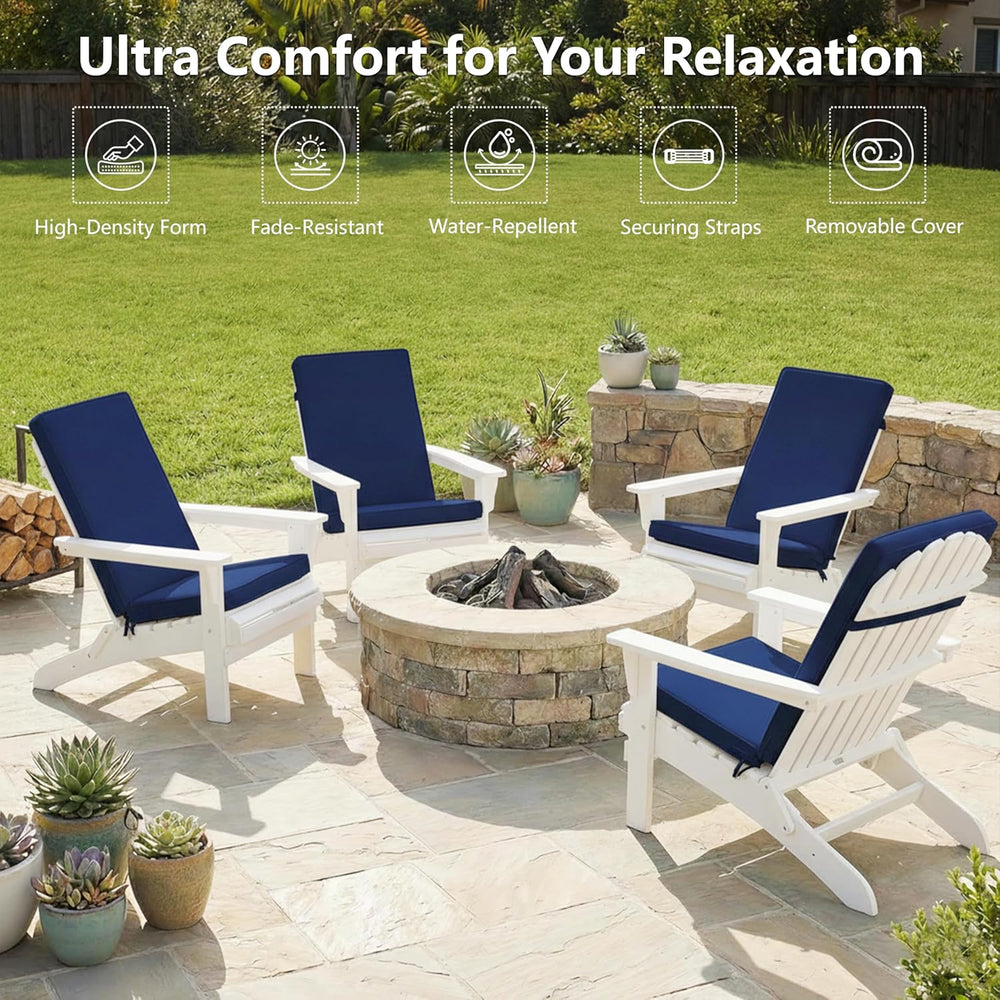 Outdoor Adirondack Chair Cushions Set of 4 - Removable Covers, Water-Repellen...