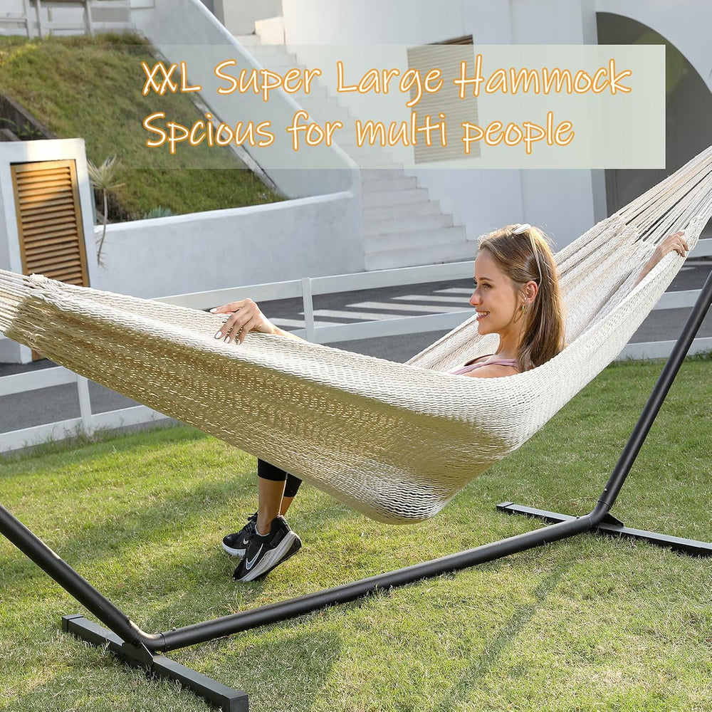 ZEAN Handwoven Hammock by Thick Cotton Rope XXL Two Person Hammock for Outsid...