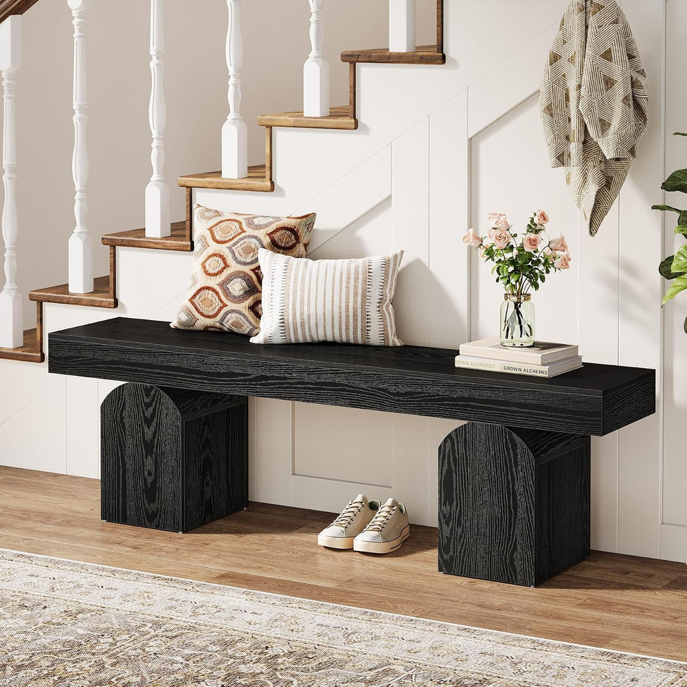 Tribesigns Entryway Bench, 59" Long Black Shoe Bench with Arched Bases, ...