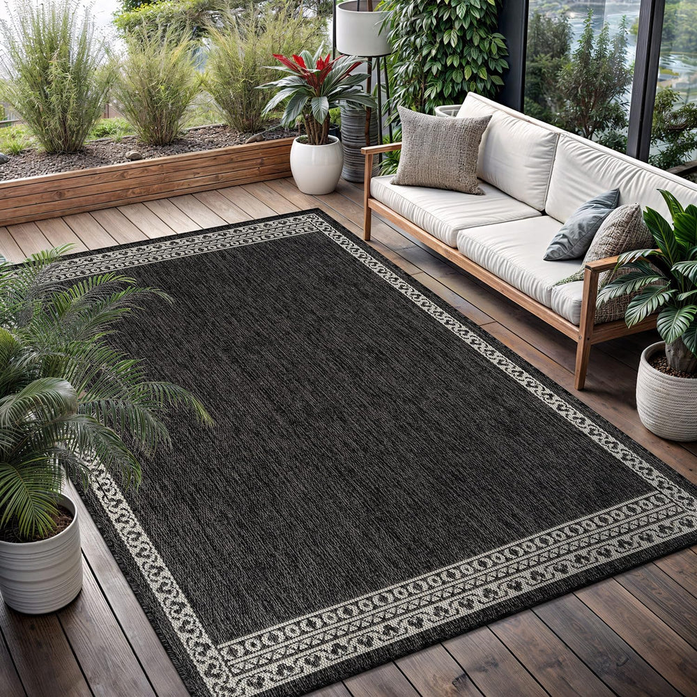 Washable Outdoor Rug 5x7 Modern Area Rugs Outdoor Carpets Bordered Pattern No...