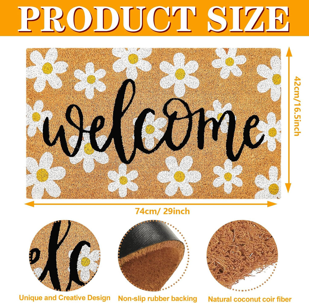 JarThenaAMCS Spring Flower Welcome Doormat Daisy Natural Coir Door Mat Non-Sl...