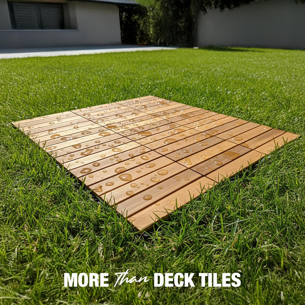 Acacia Wood Interlocking Deck Tiles, Patio & Backyard Tile, 12 in, 9 PCS