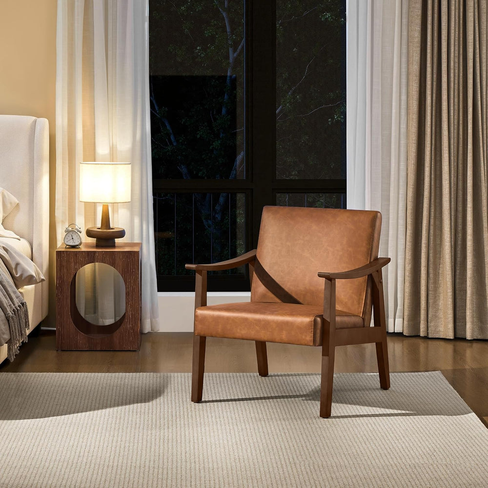 Yaheetech Accent Chair, Mid-Century Armchair with High Back Brown