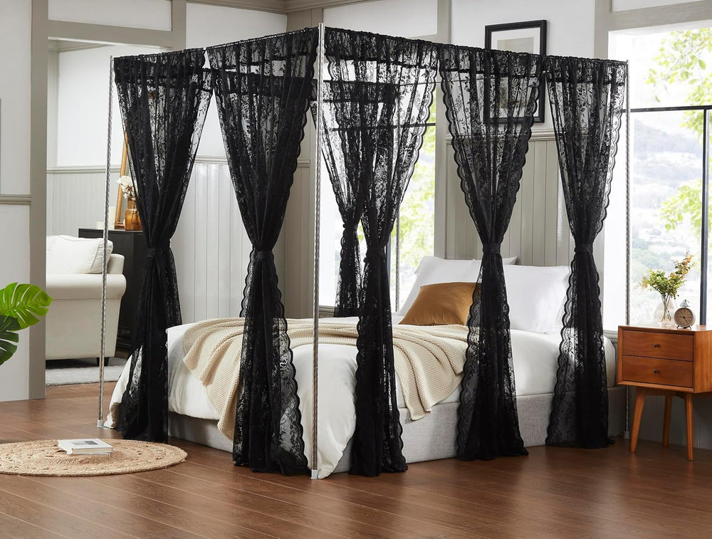 Warm Home Designs Black Lace Canopy Bed Curtains with Tie-Backs. LC Black