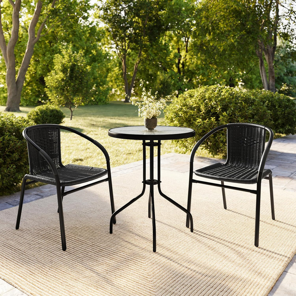 Flash Furniture Modern Rattan Indoor/Outdoor Restaurant Dining Chairs, Stacka...