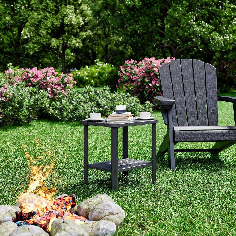 Adirondack Square Outdoor Side Table, 2-Tier Storage Weather Resistant HDPE R...
