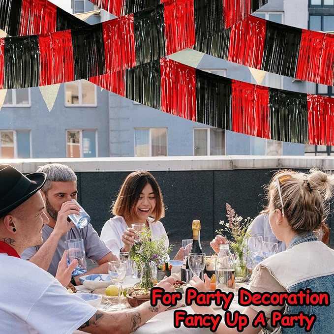 4 Pack 10 Feet Black Red Parade Floats Foil Fringe Garland Metallic Tinsel St...