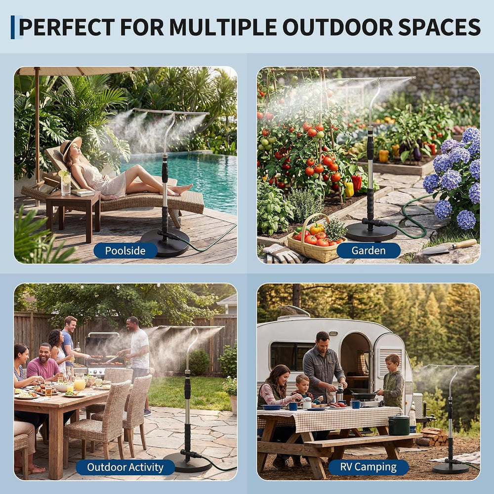 Standing Misters for Outside Patio with T-Bar 4 Nozzles & 10ft water hose