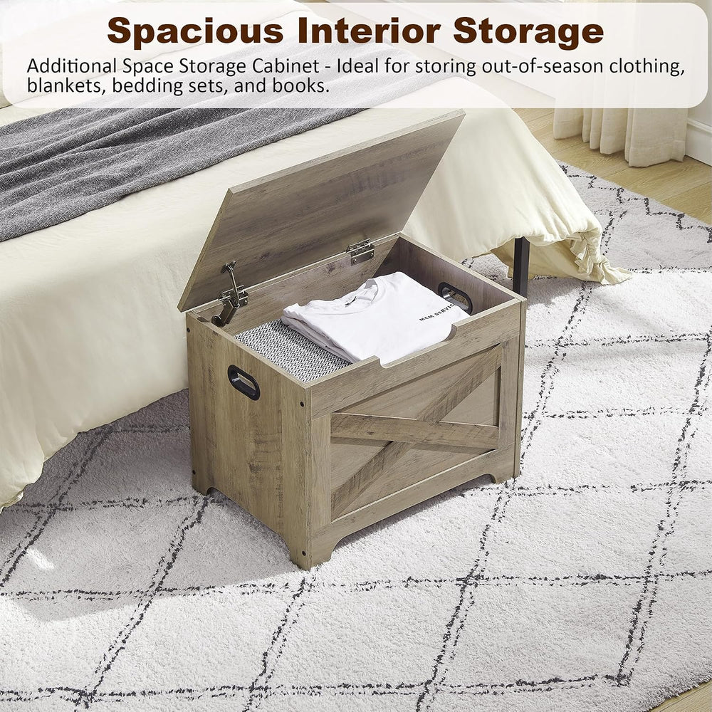 IDEALHOUSE 23.6" Storage Bench with 2 Safety Hinges, Grey