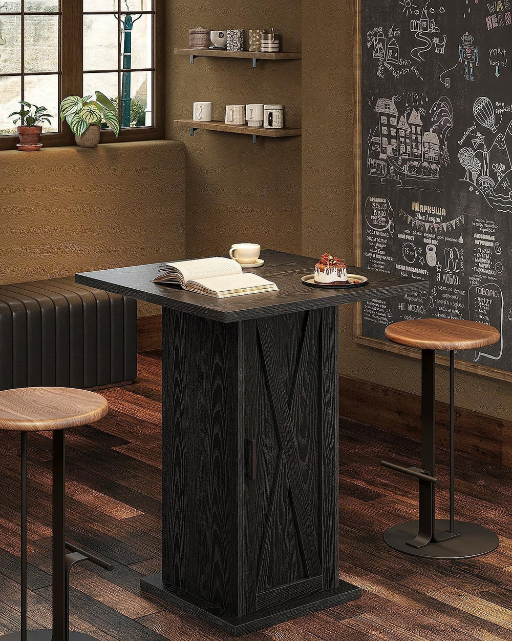 LITTLE TREE Bar Table with Storage Cabinet, 39.4" H Square High Top Pub ...
