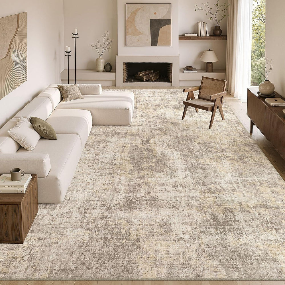 cotiled 10x12 Area Rug for Living Room: Washable Soft Abstract Rugs Beige