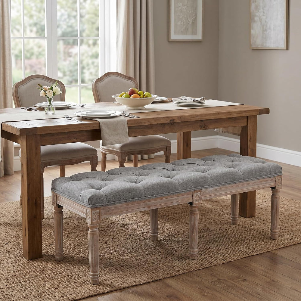 Farmhouse Dining Bench 45" Long Vintage Tufted Bench with Wood Legs Upho...