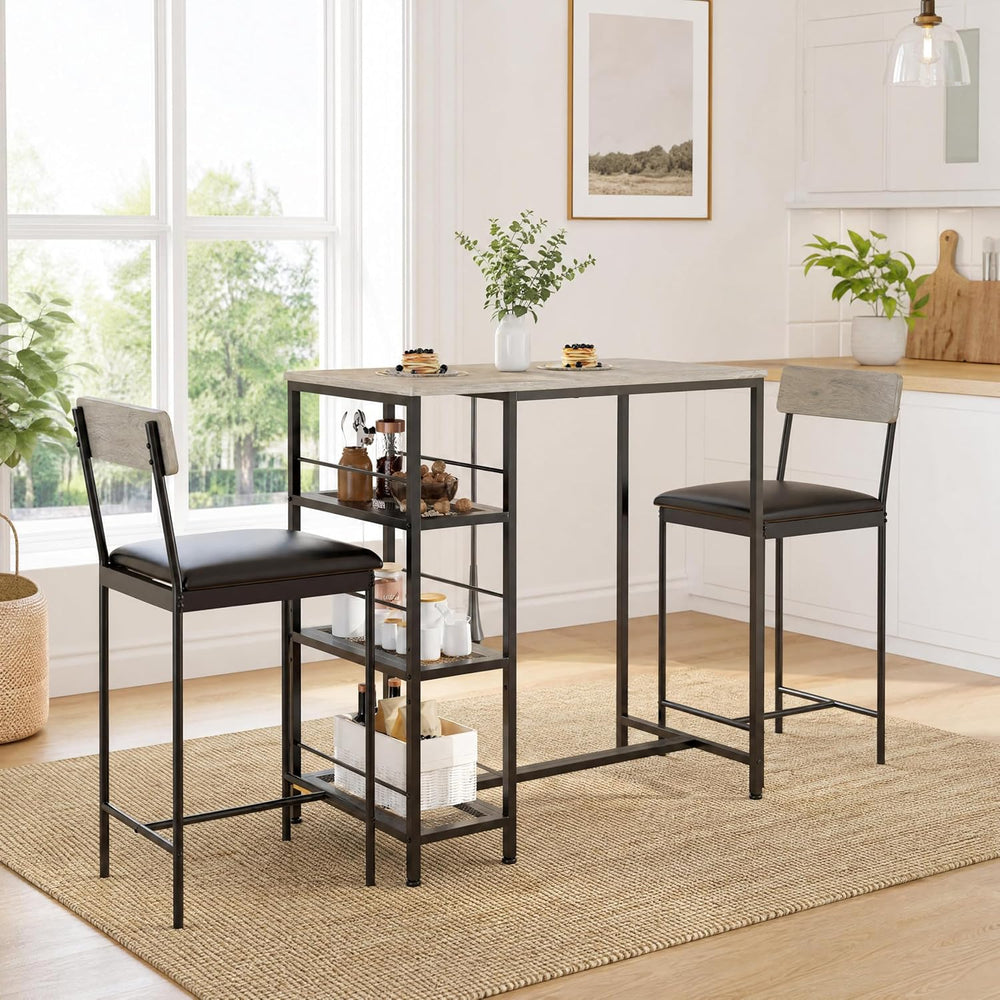 3-Piece Counter Height Dining Set for 2, Small Space Pub Table with 2 Upholst...