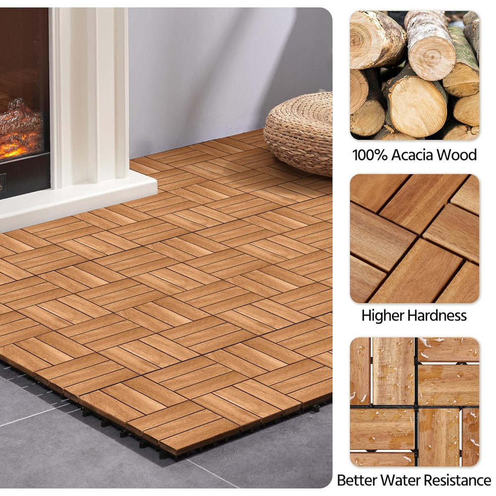 Yaheetech 10pcs Acacia Hardwood Interlocking Deck Tiles for Patio 12 x 12in