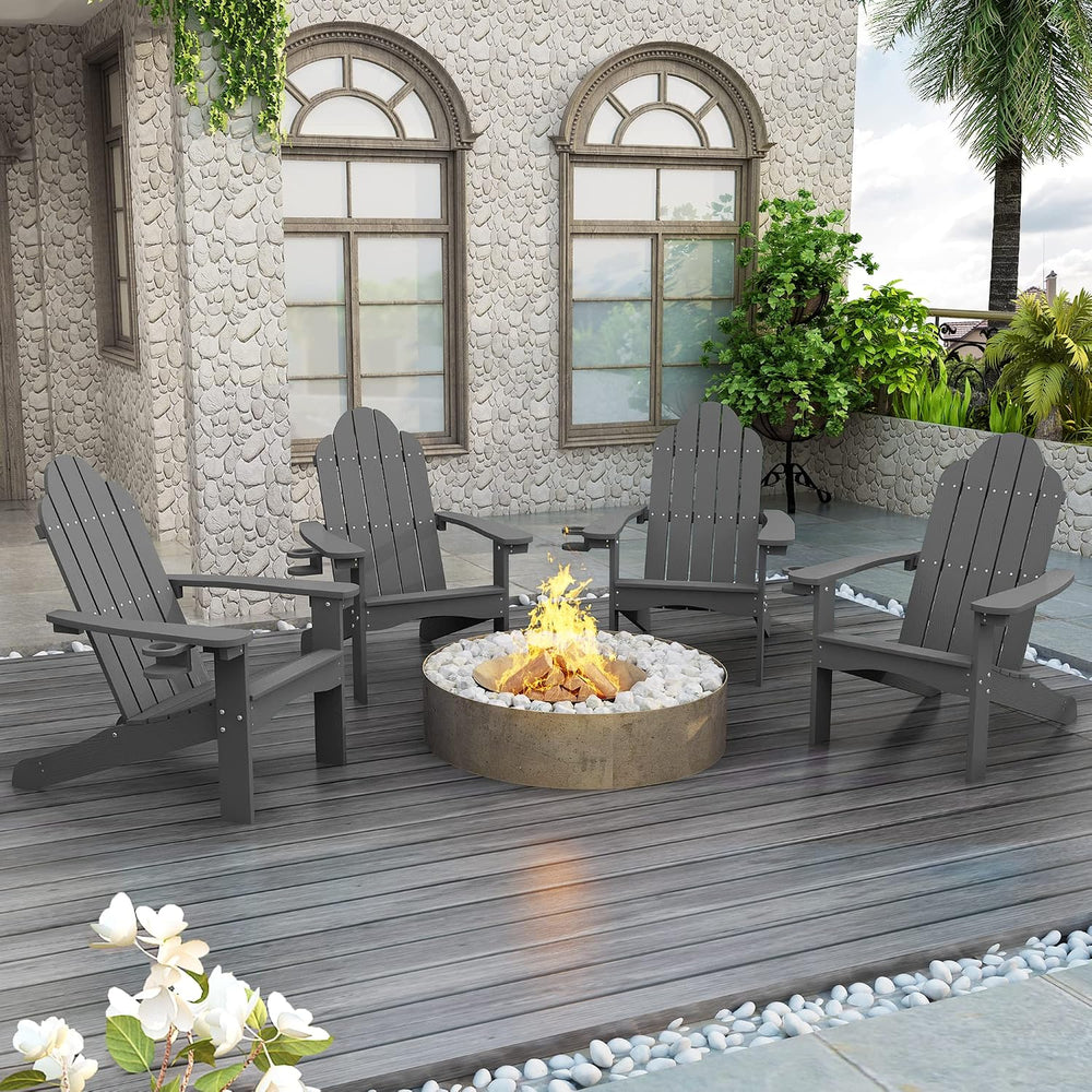 LUE BONA HDPS Outdoor Adirondack Chair, Cup Holder, Set of 4, Dark Gray