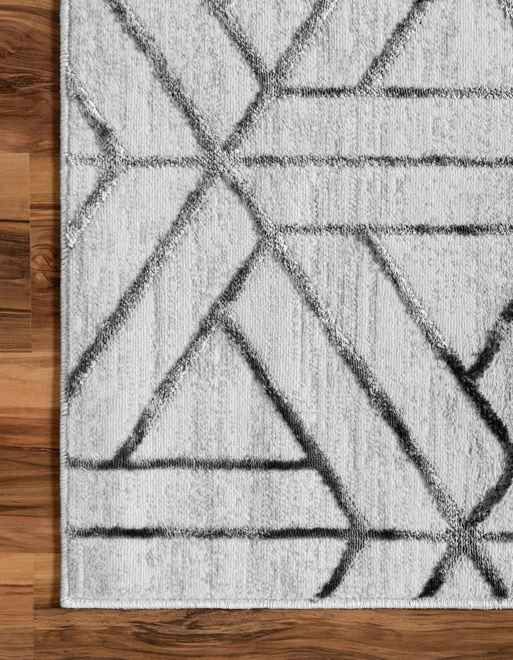 Rugs.com Lattice Trellis Collection Rug – 6 Ft Runner White Low-Pile Rug Perf...