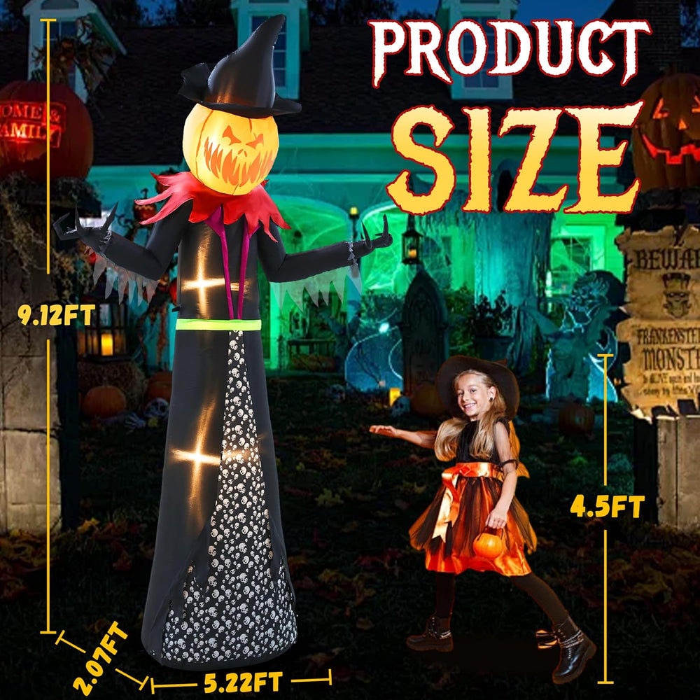 Halloween Inflatable 9FT Giant Pumpkin Witch Outdoor Decorations