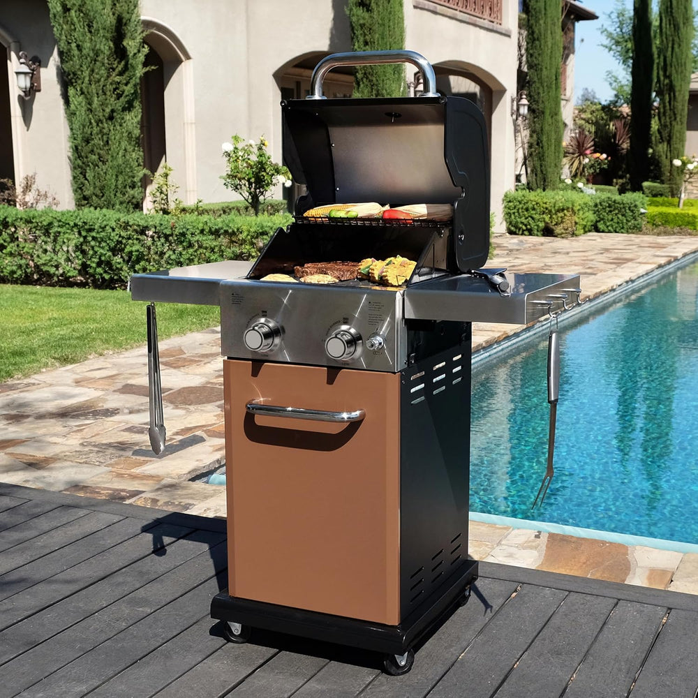 Permasteel 2-Burner Propane Gas Grill, BBQ Grill with Foldable Side Tables &a...