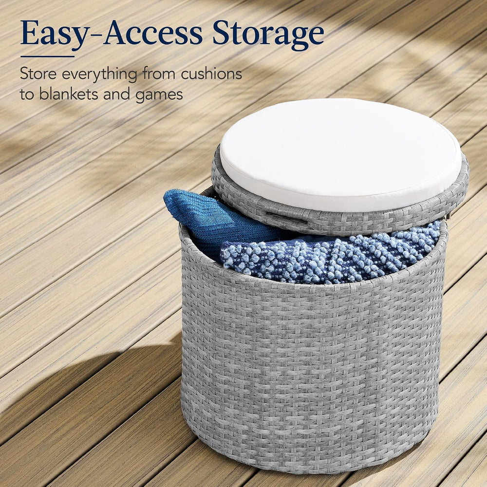 Best Choice Products Round Wicker Ottoman, Multipurpose Outdoor Furniture for...