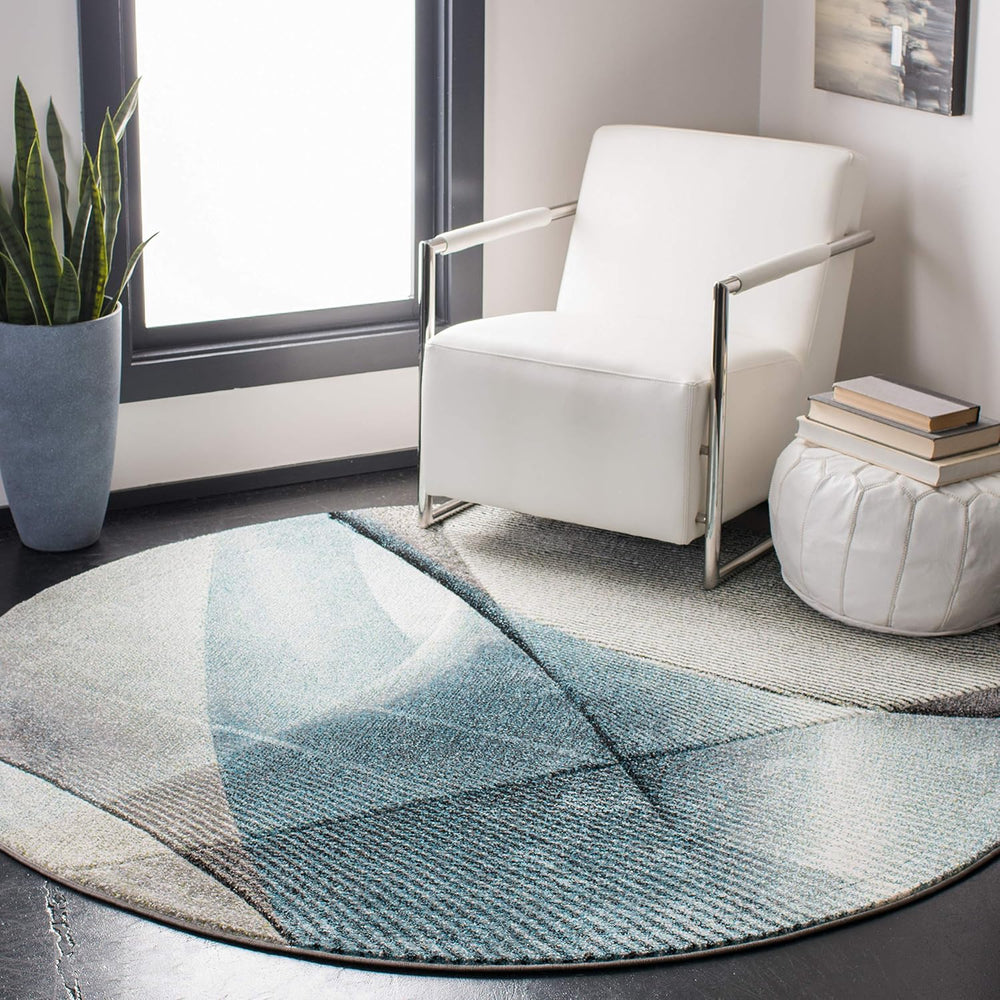 SAFAVIEH Hollywood Collection Area Rug - 9' Round, Grey & Teal, Mid-C...