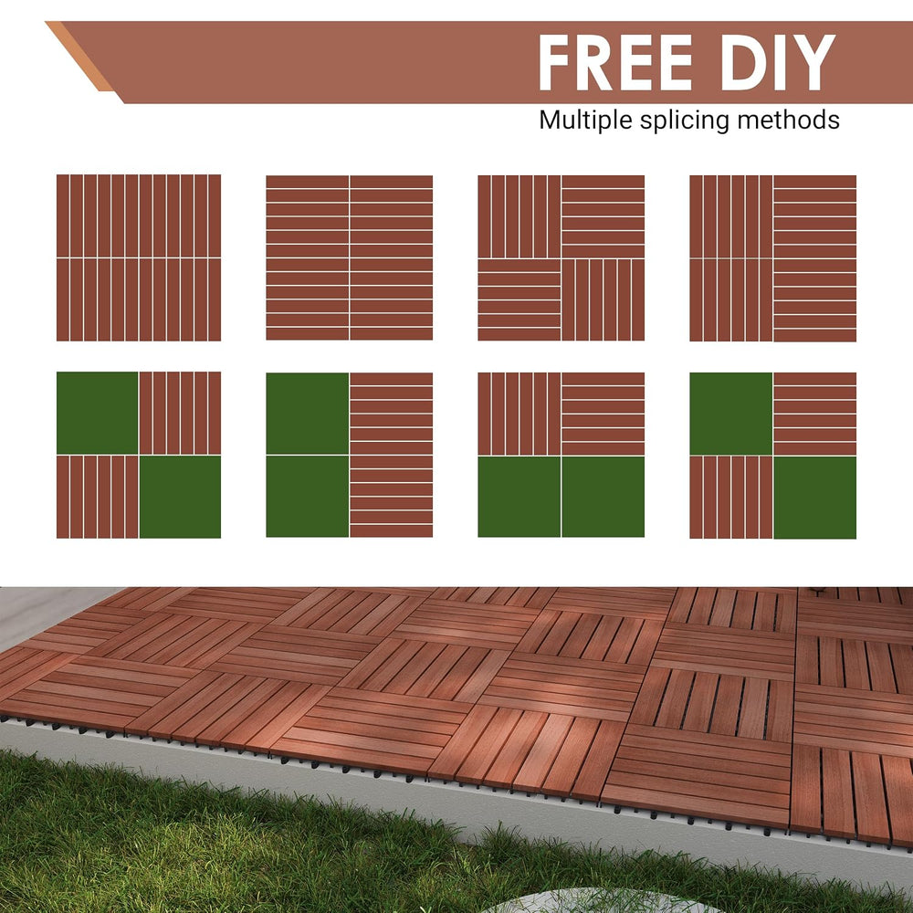 PrimeZone 54 PCS Solid Acacia Wood Interlocking Patio Deck Tiles Outdoor