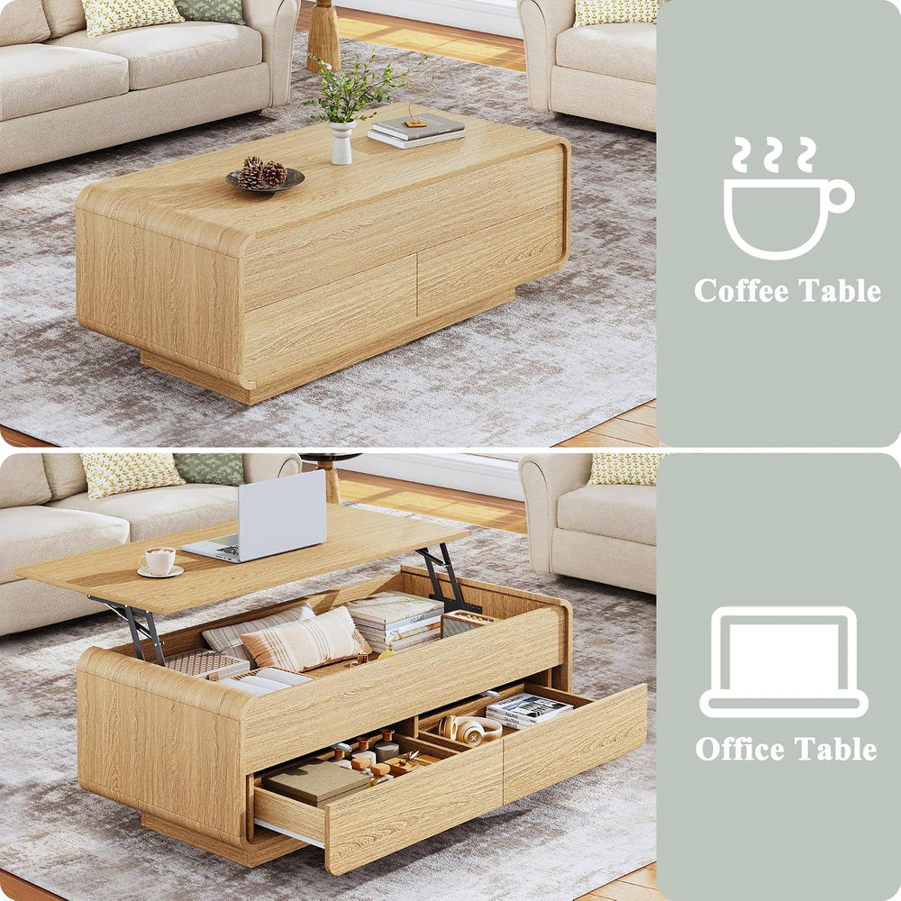 HUAHUU Lift Top Coffee Table with Storage, 2-Tier Center Table with 2 Drawers...