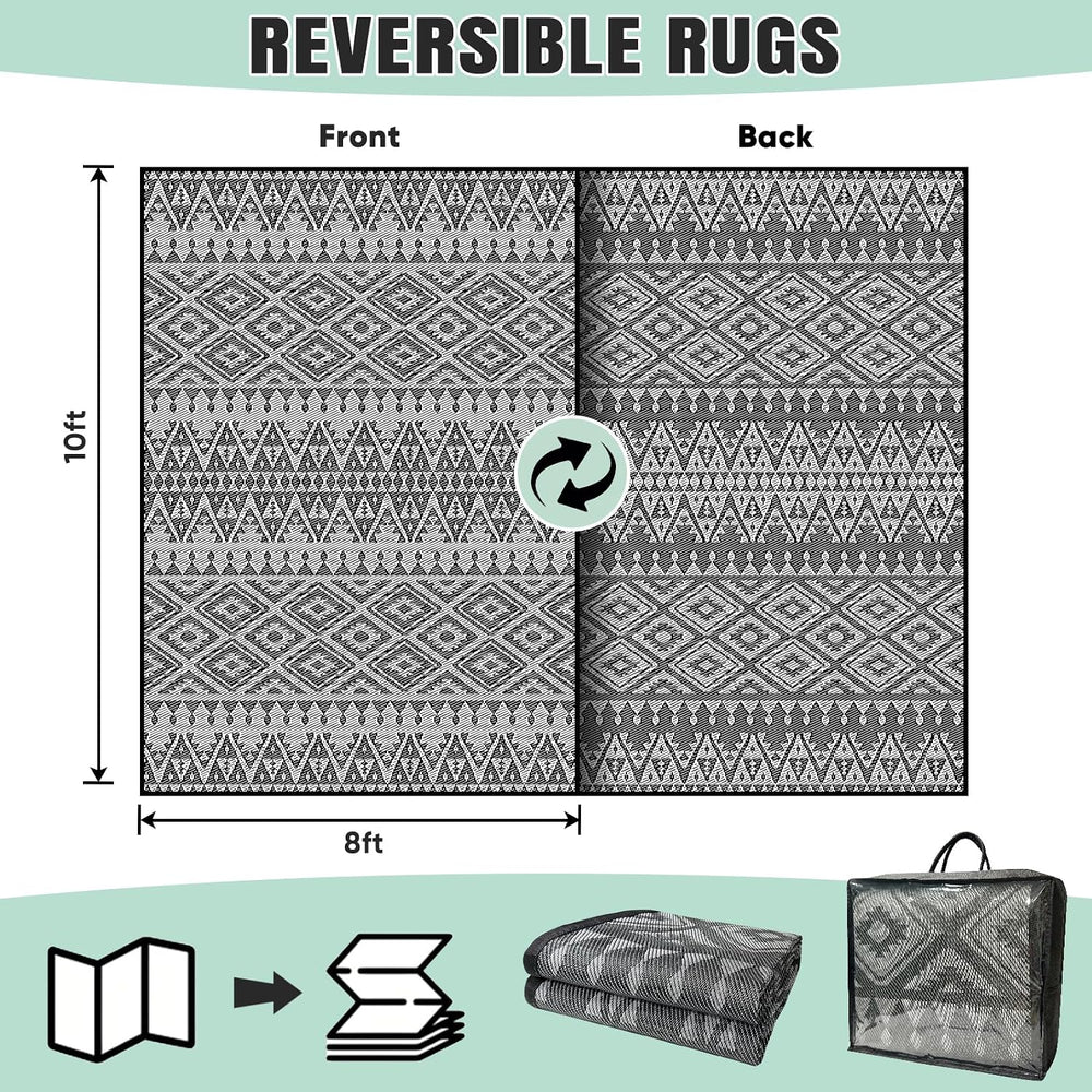 KANAGAWA 8ft x 10ft Reversible Outdoor Rug, Waterproof Plastic Straw Patio Ru...