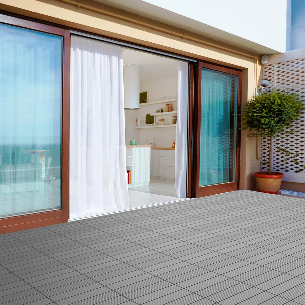 Interlocking Deck Tiles - 6-Pack Wood Plastic Composite Patio Tiles - Outdoor...