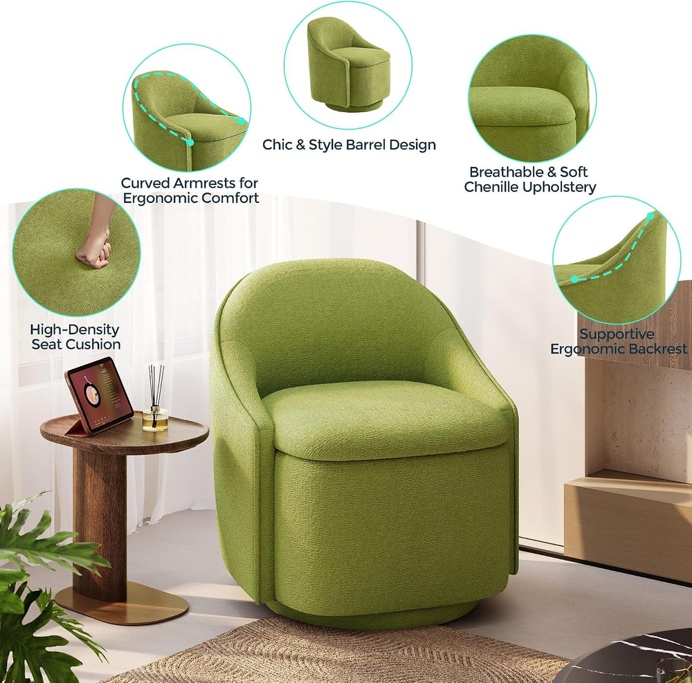 LINSY Swivel Accent Chair with Storage Comfy Chenille Barrel Chairs, Small 36...