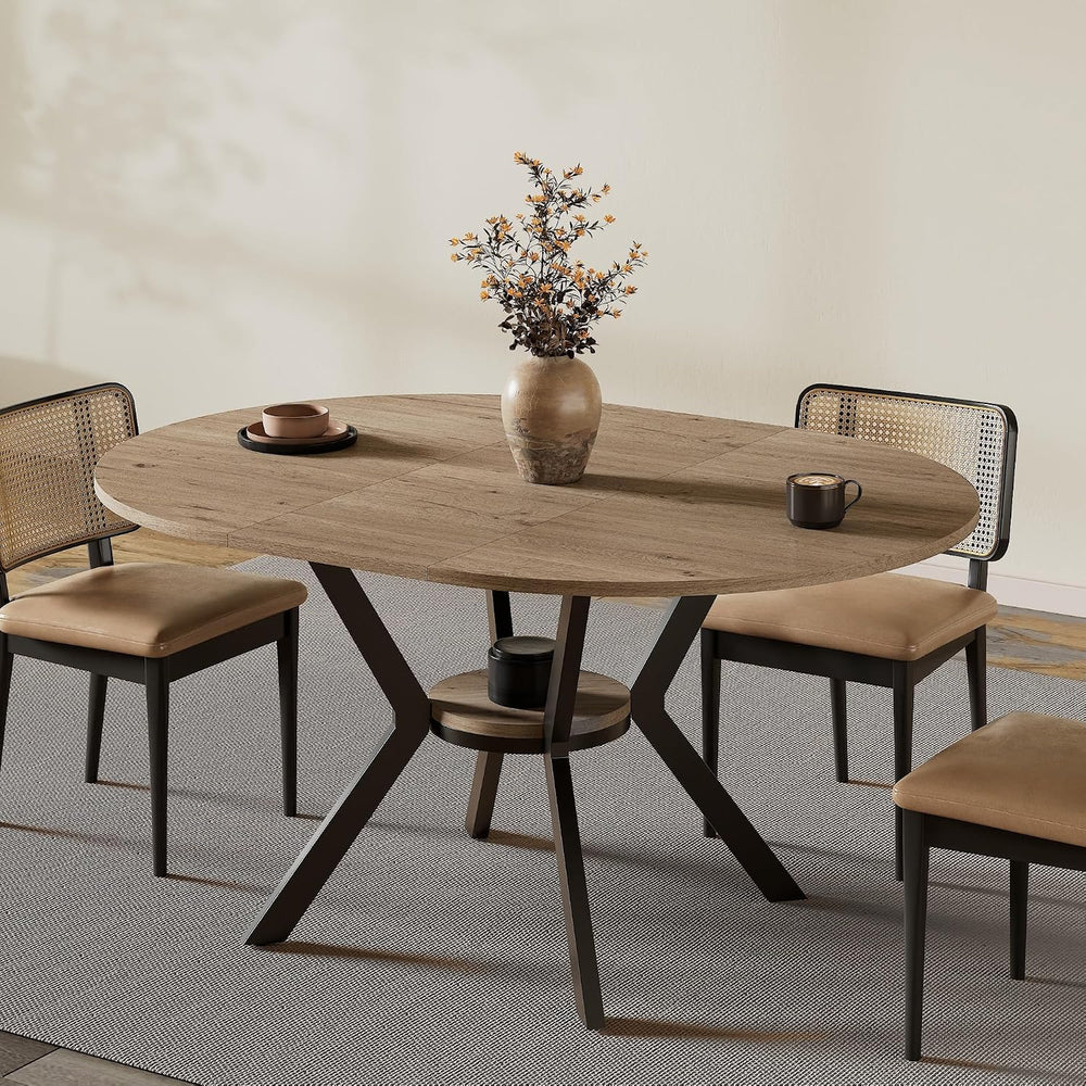 42"-58" Extendable Round Dining Table for 4-6, Kitchen Oval Table w...