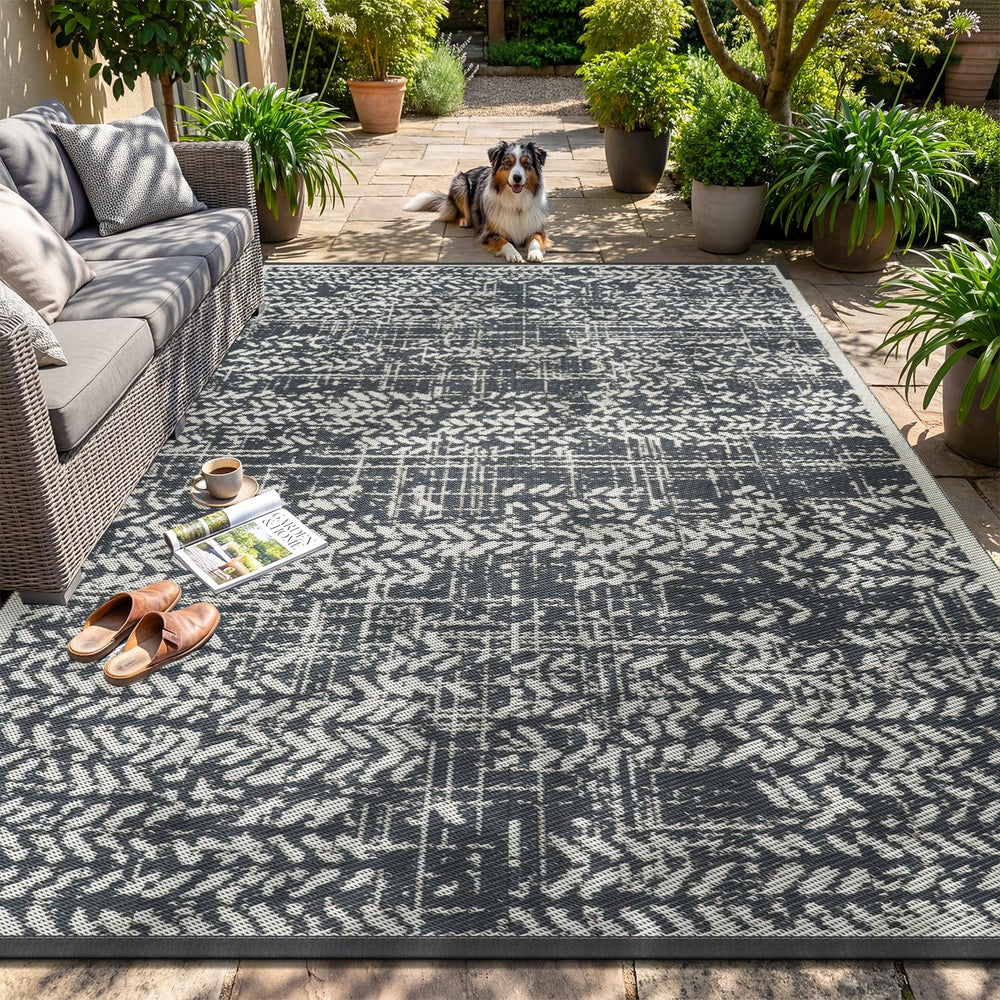 MontVoo Outdoor Rug 8x10 Waterproof-Patio Rug Mat Outdoor RV Camping Picnic B...