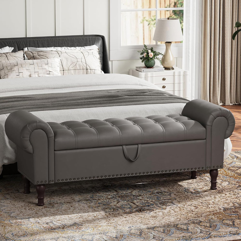 YOUDENOVA 60" Ottoman with Storage, Upholstered Storage Ottoman Bench wi...