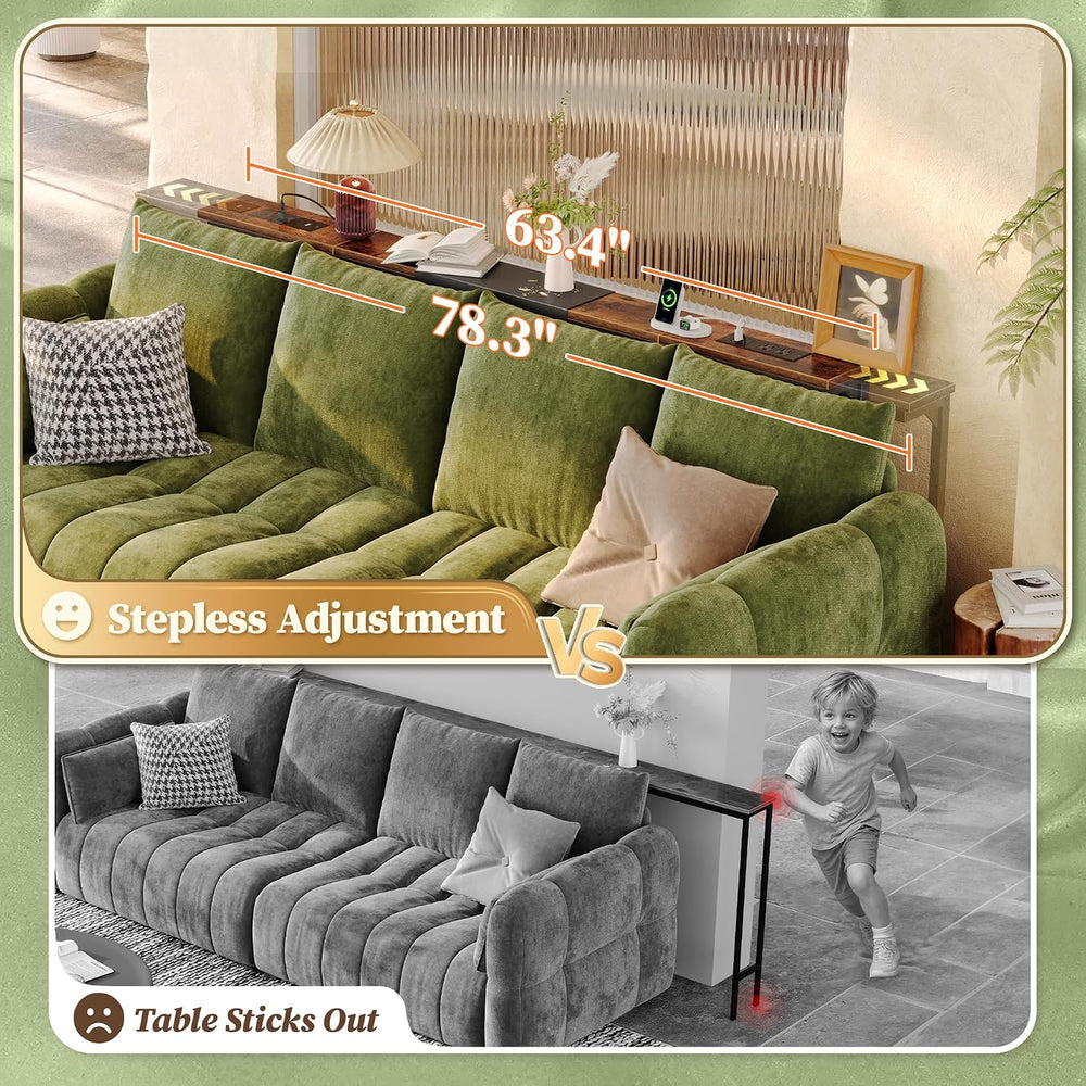 Huuger 63.4-78.3'' Extendable Behind Couch Table with Outlets, Rustic...