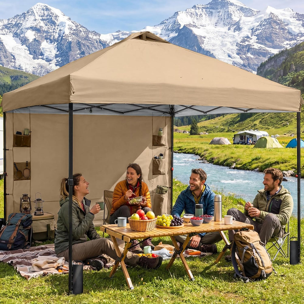 GAFETE Pop Up Canopy Tent Outdoor Sidewall One Push (Sand, 12X12)