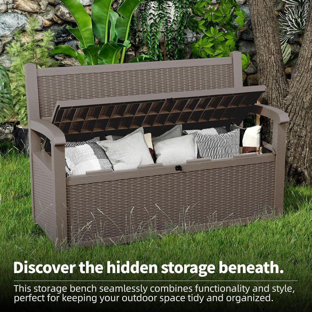 EasyUp 80 Gallon Outdoor Storage Bench Lockable Deck Box Outdoor Storage Box ...