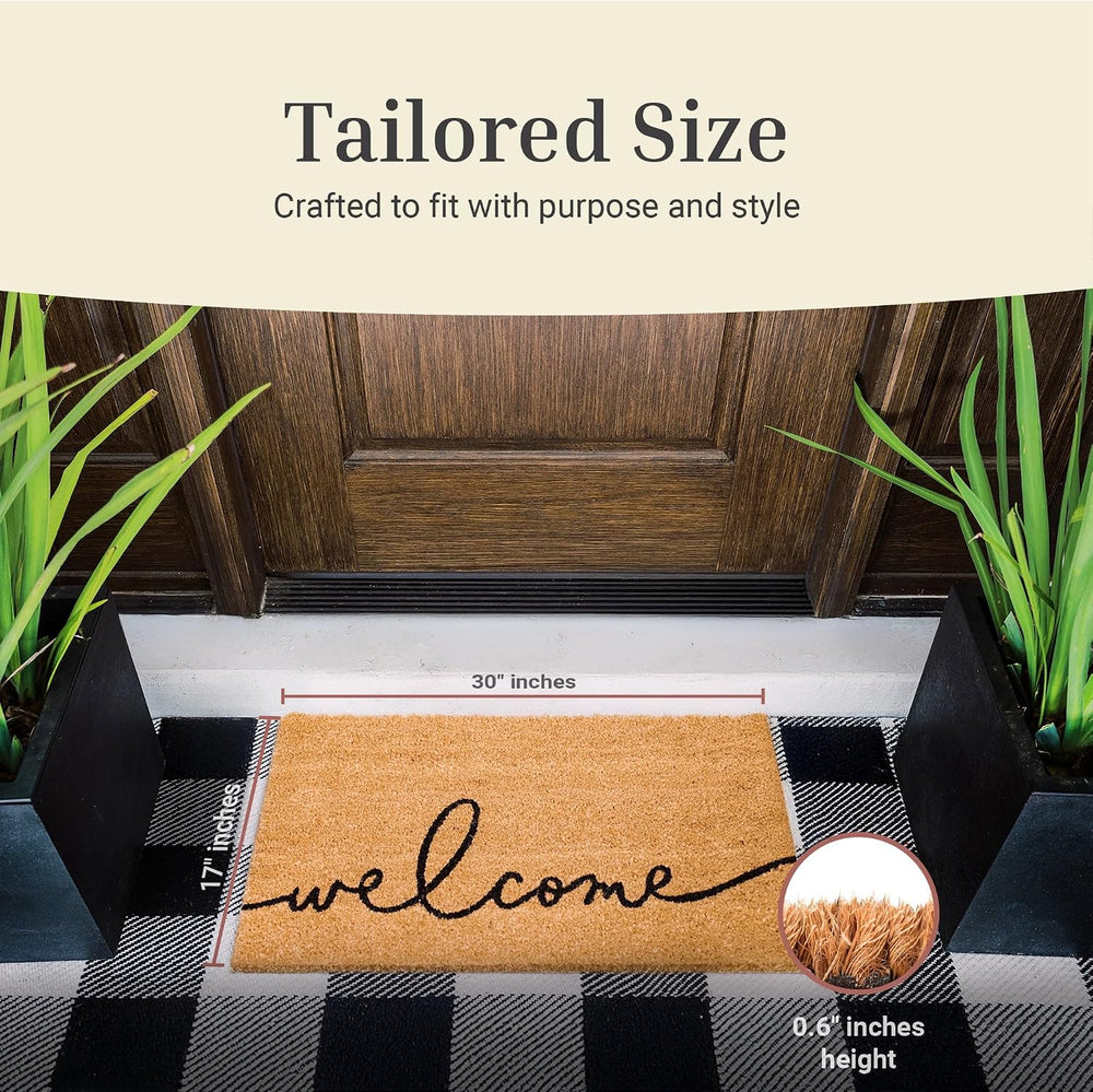 Theodore Magnus Welcome Mat Outdoor – Script Coir Doormat, Front Door 17x30